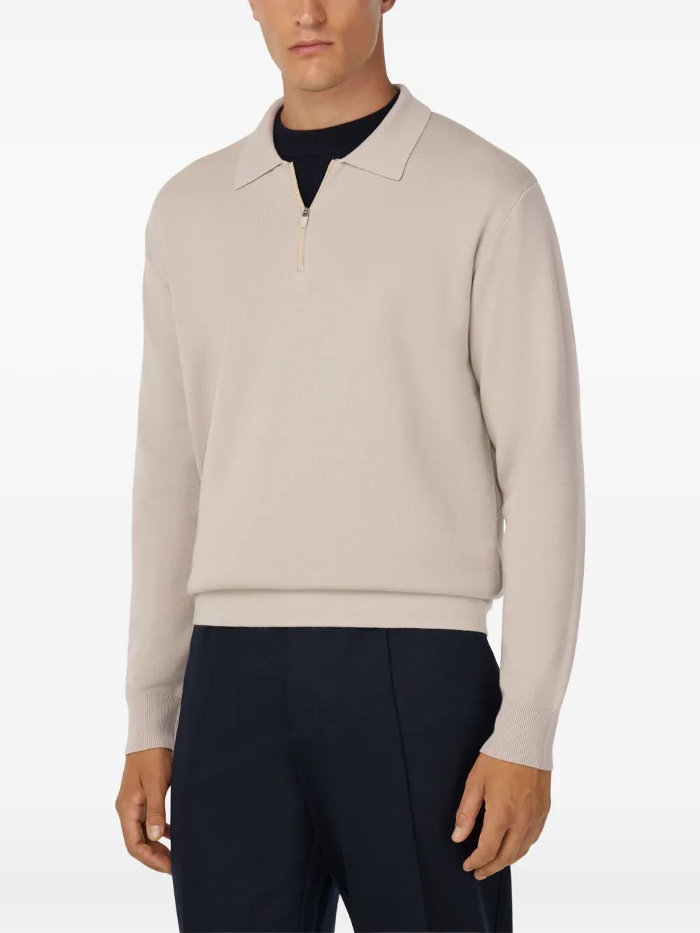 Boggi Milano Sweater van merinowol met halve rits Beige