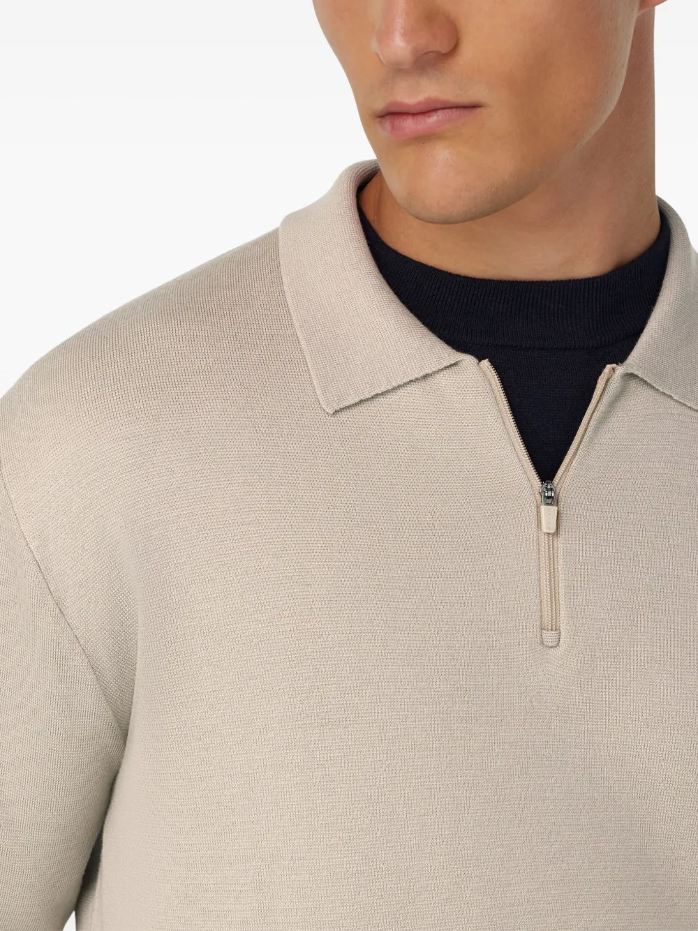 Boggi Milano Sweater van merinowol met halve rits Beige