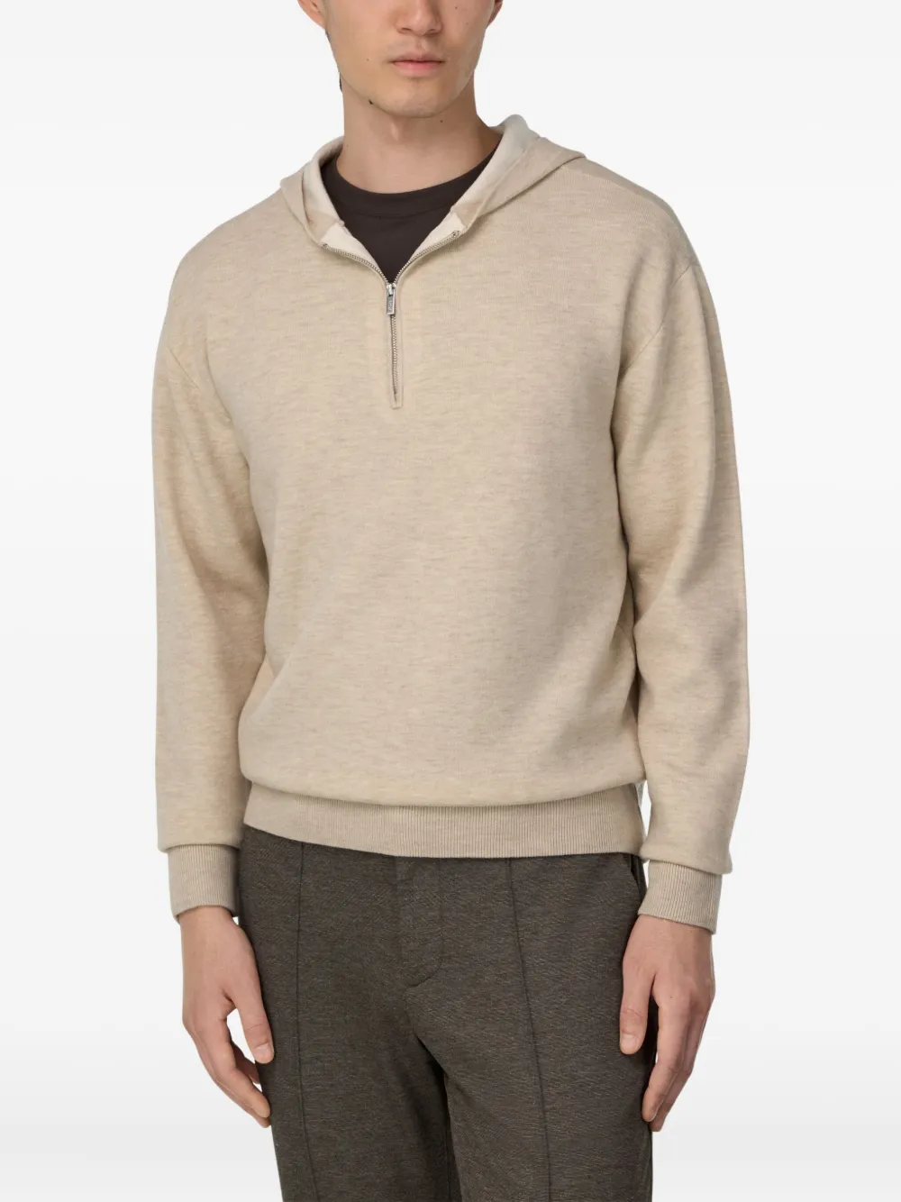 Boggi Milano Half-zip Hooded Sweater In Neutral