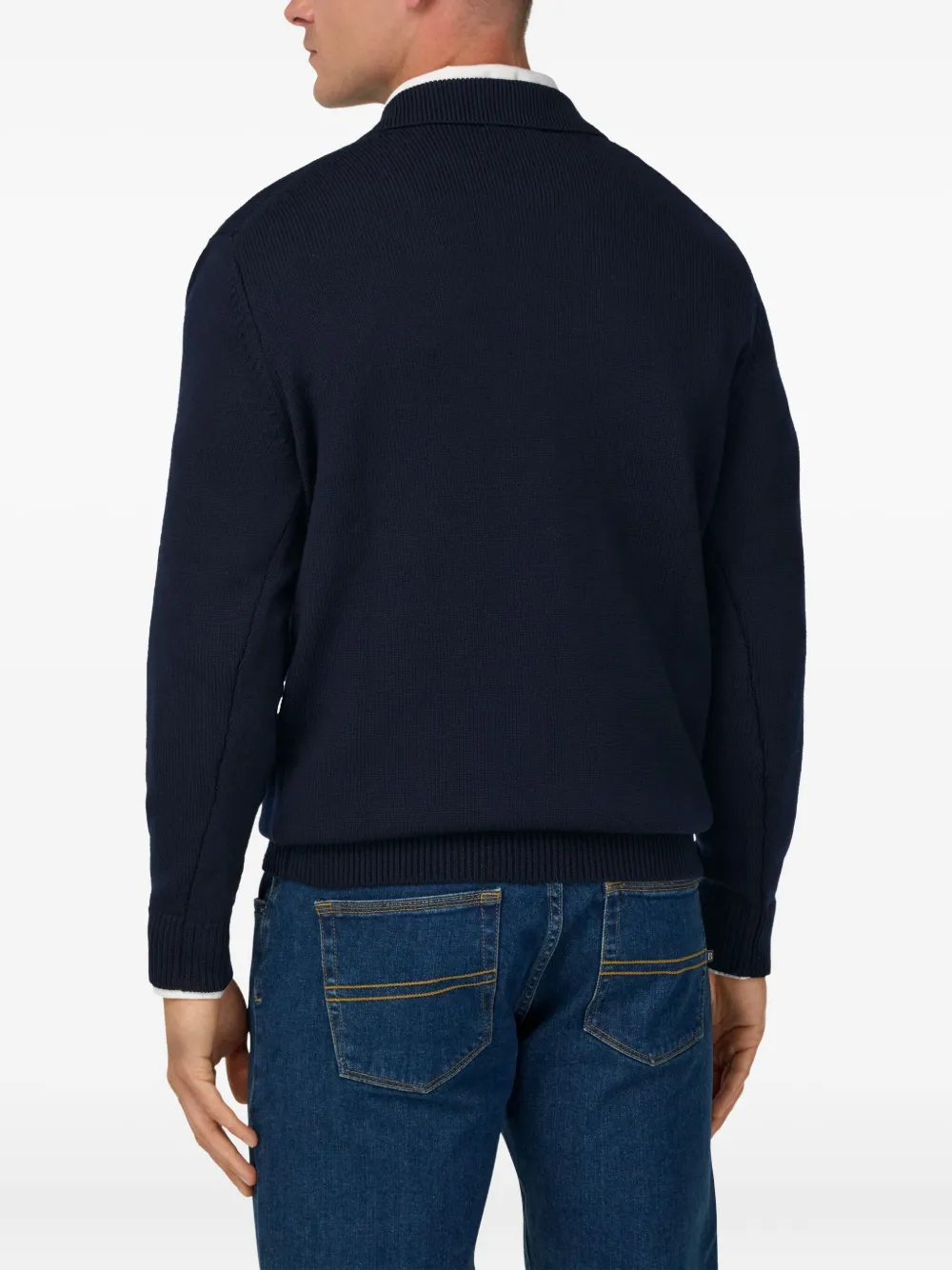 Boggi Milano Ens Collared Long-sleeve Merino-wool Polo Navy Blue In Black