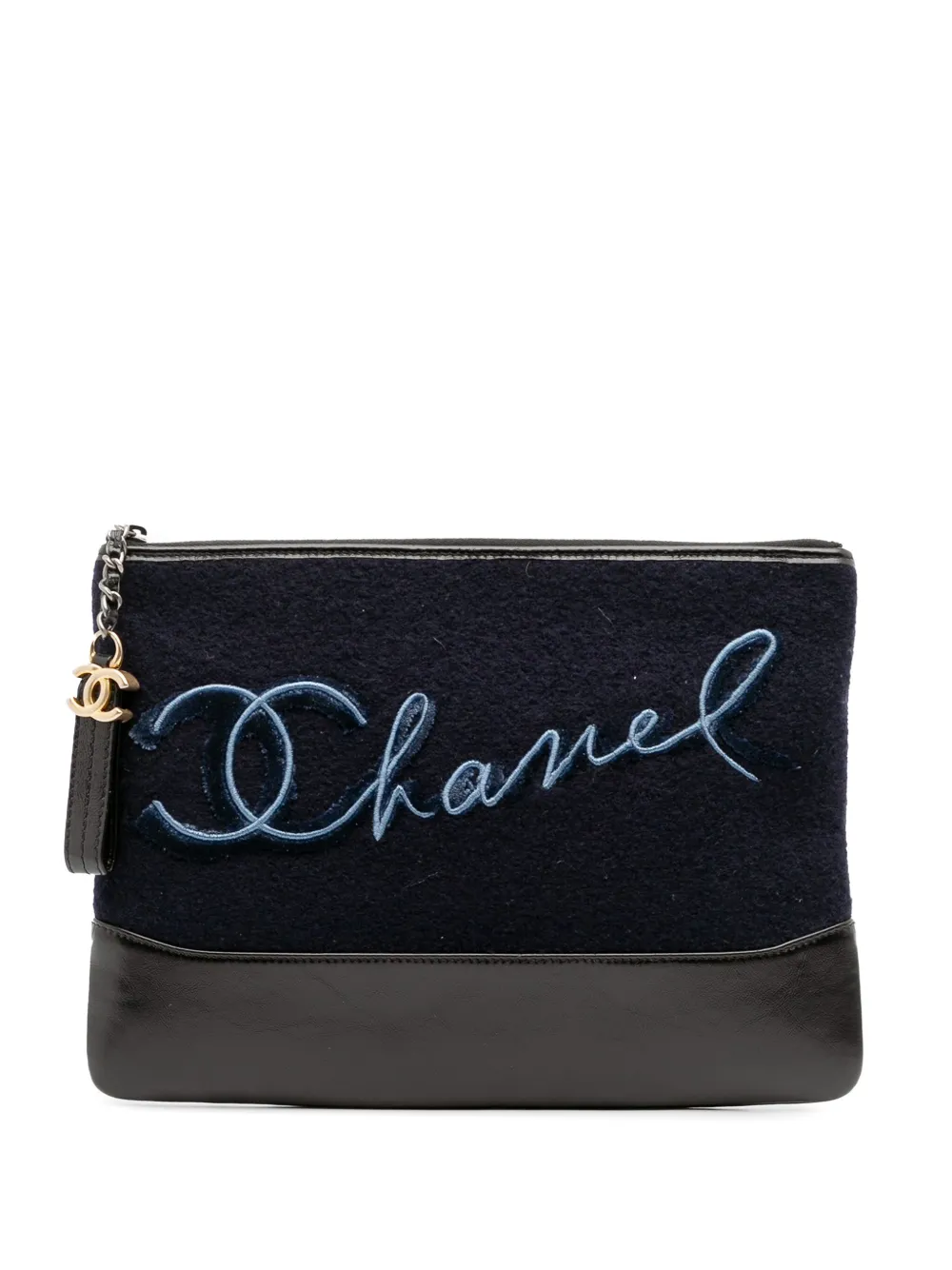 Pre-owned Chanel 2018-2019 Paris-hamburg Wool Embroidered Gabrielle Clutch Bag In Blue