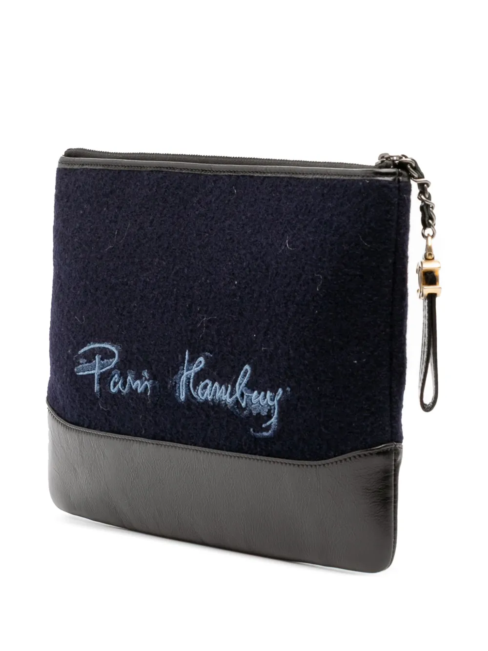 Pre-owned Chanel 2018-2019 Paris-hamburg Wool Embroidered Gabrielle Clutch Bag In Blue