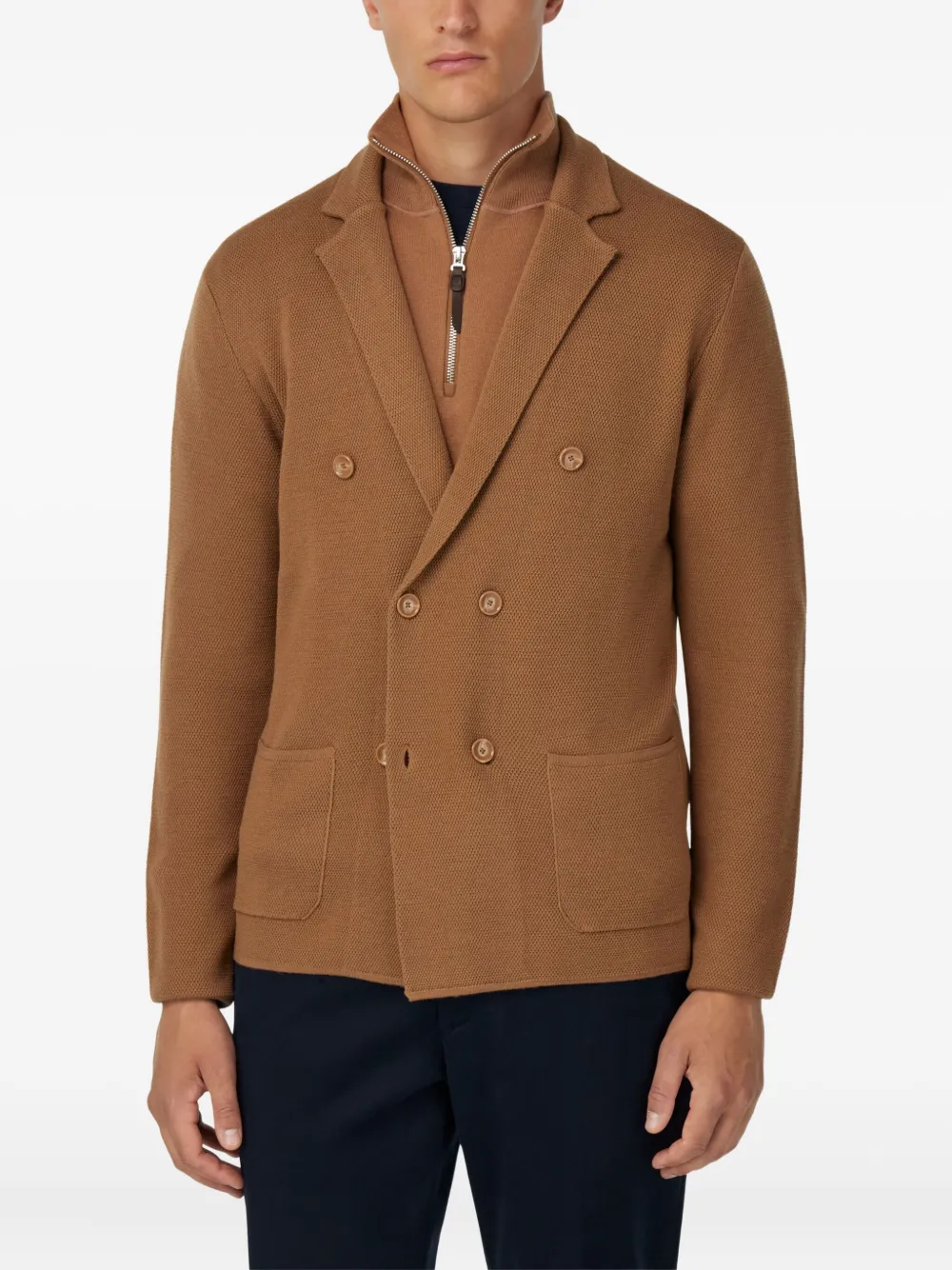 Boggi Milano Double-breasted Knit Jacket In Brown