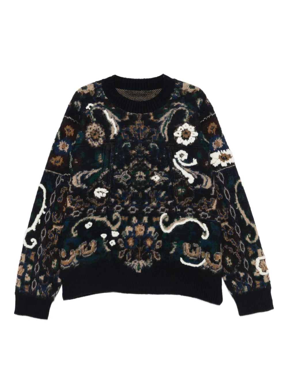 sacai floral-pattern crew-neck sweater | Blue | Image 1