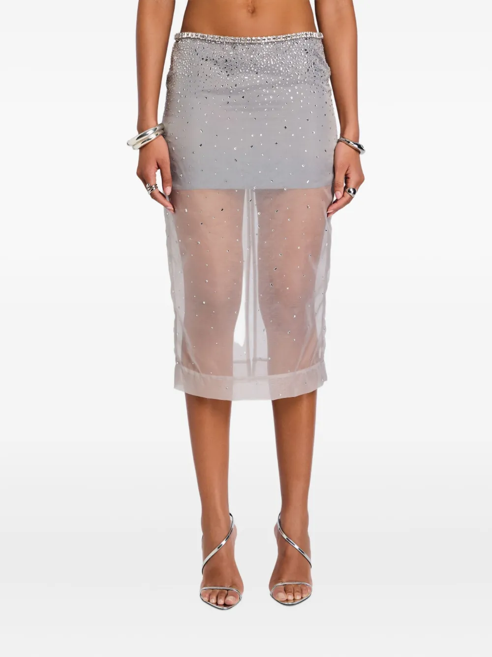 Retroféte Pari Embellished Midi Skirt In Gray