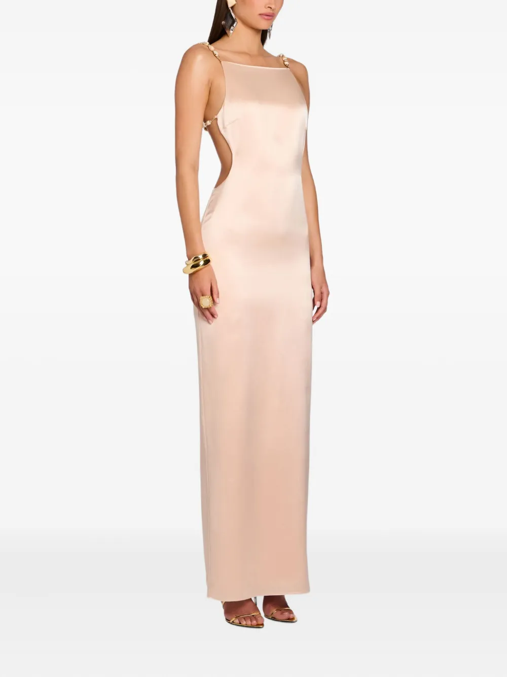 Retroféte Evita Bead-embellished Open-back Maxi Dress In Neutral