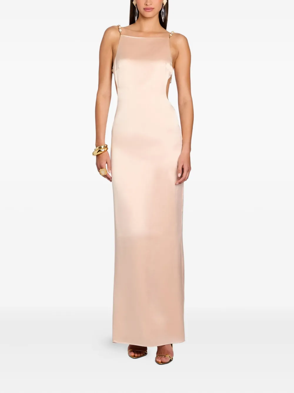 Retroféte Evita Bead-embellished Open-back Maxi Dress In Neutral