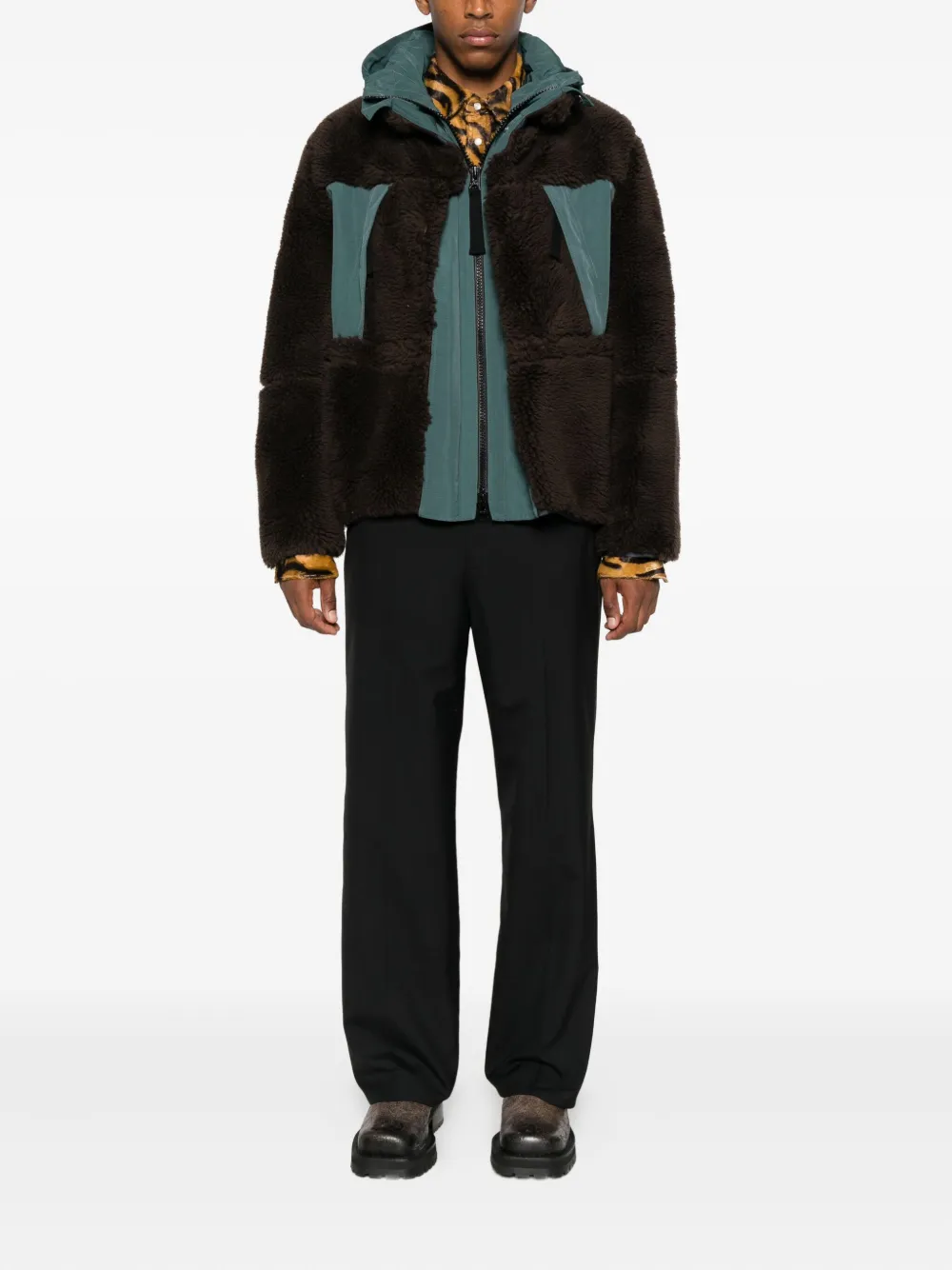 sacai faux-shearling panelled jacket | Hooded Jackets | Image 2