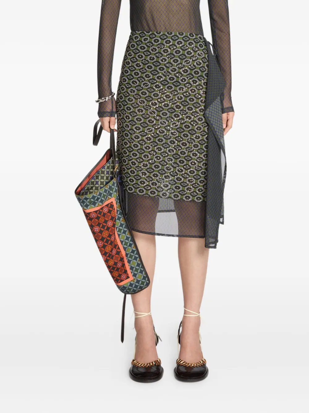 Dries Van Noten Asymmetric Skirt Featuring Geometric Design In Green