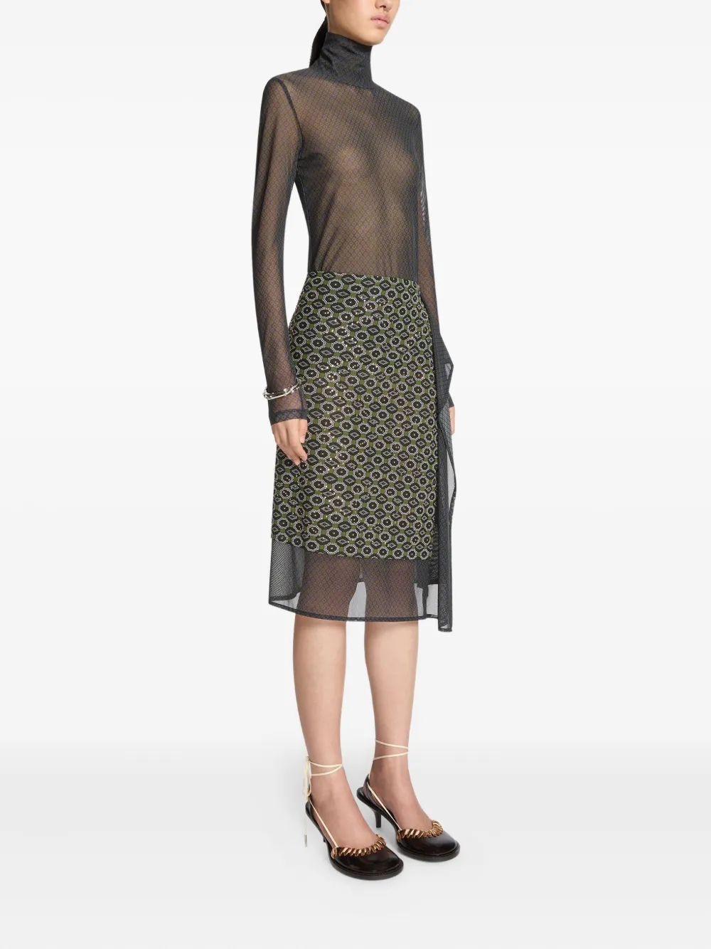 DRIES VAN NOTEN geometric-pattern midi skirt - Groen