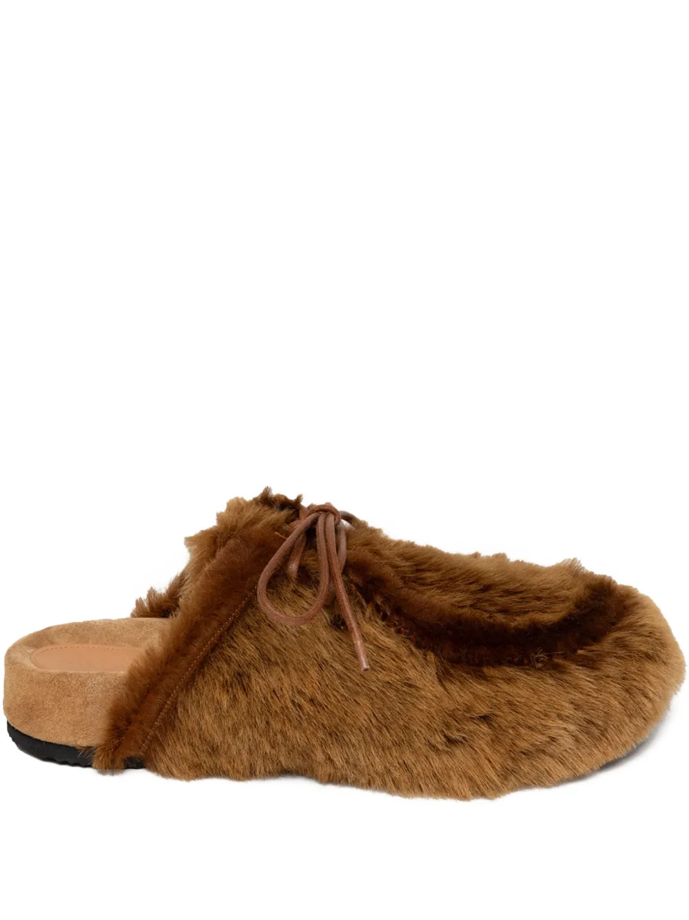 Dries Van Noten Shearling Lace-up Mules In Brown