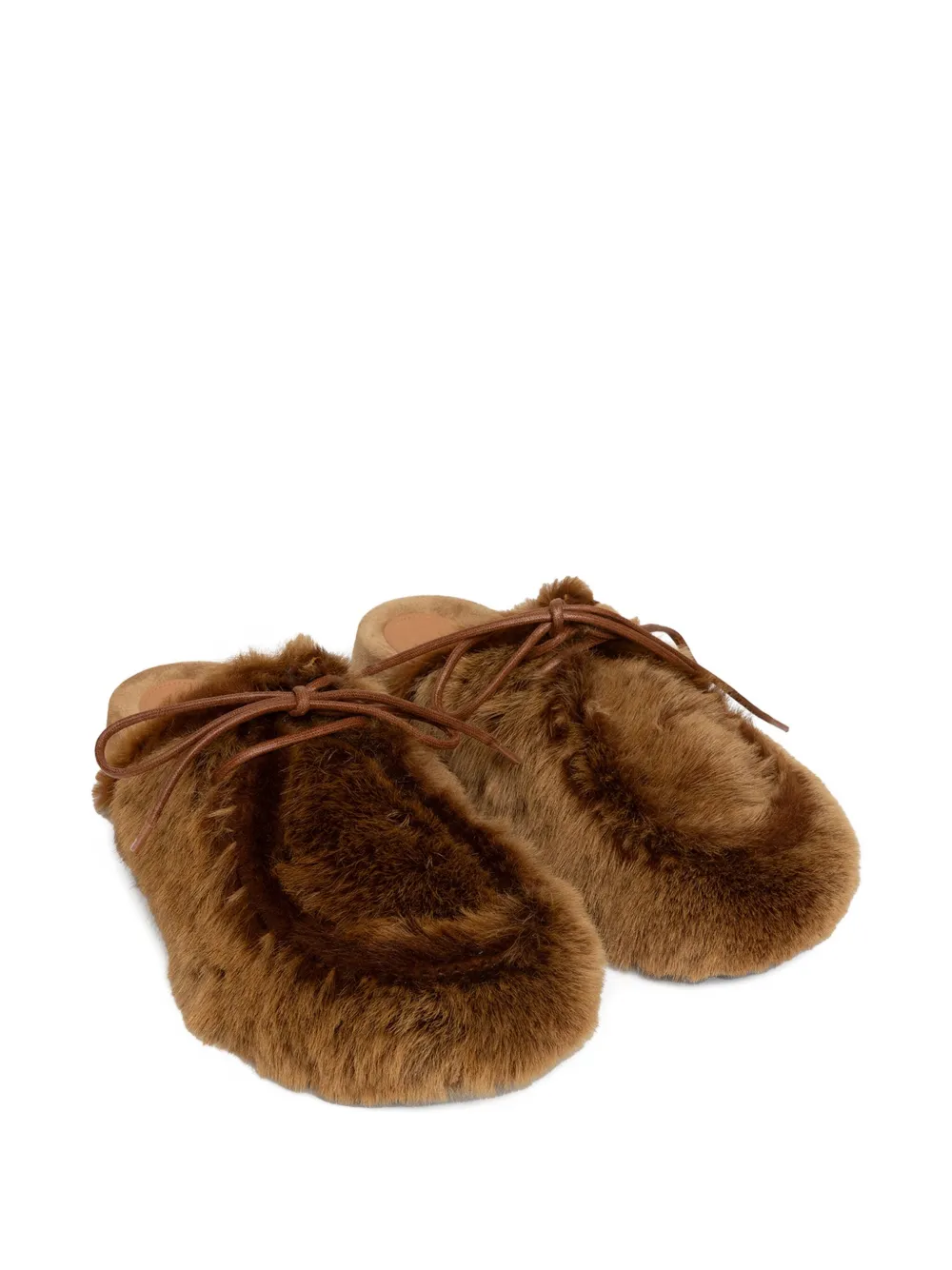 Dries Van Noten Shearling Lace-up Mules In Brown