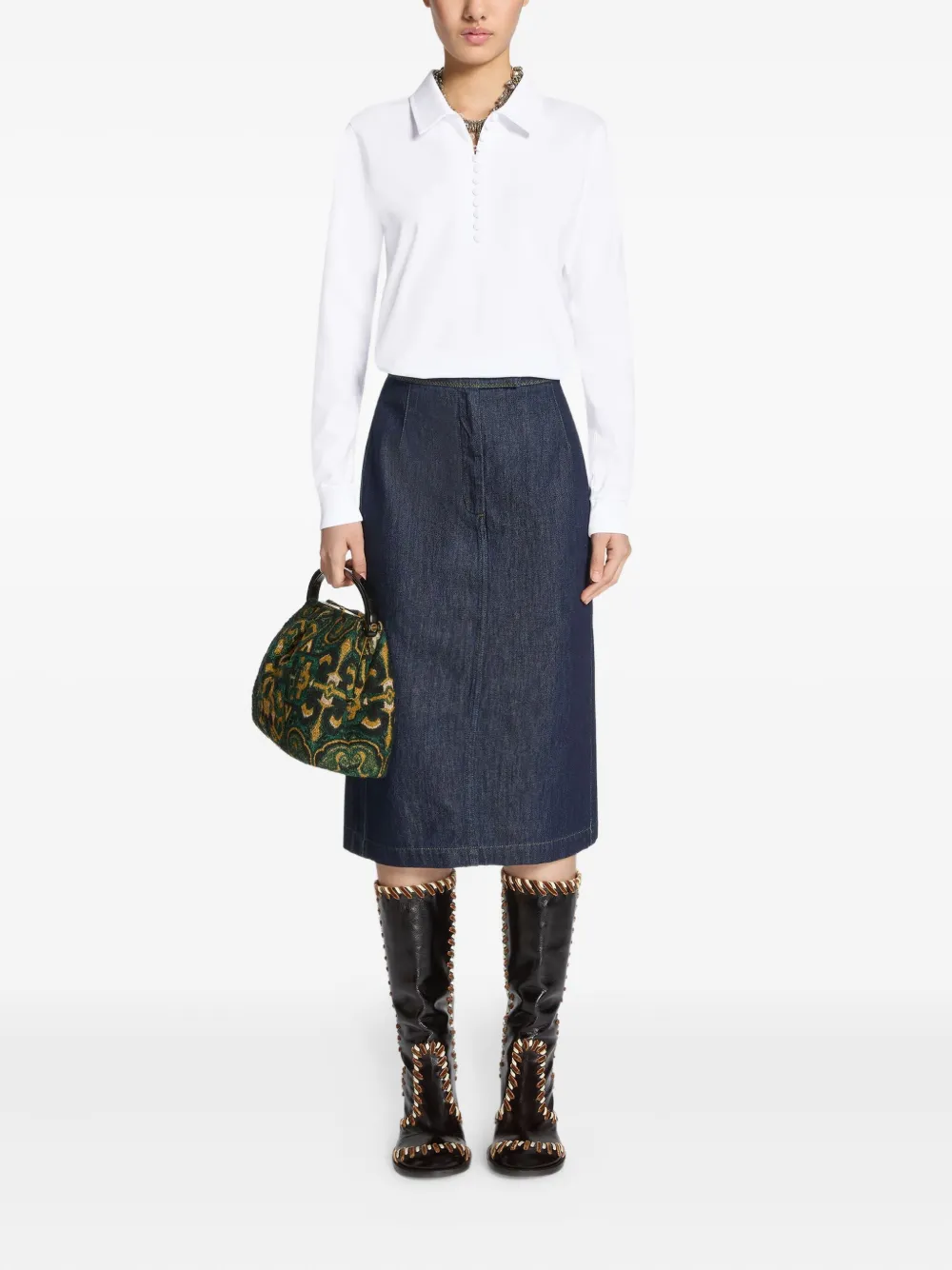 DRIES VAN NOTEN denim pleated-detail midi skirt - Blauw
