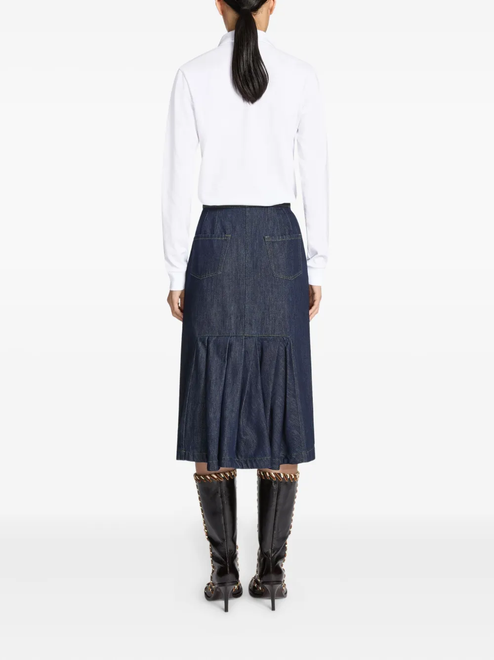 DRIES VAN NOTEN Denim midi-rok met geplooid detail Blauw