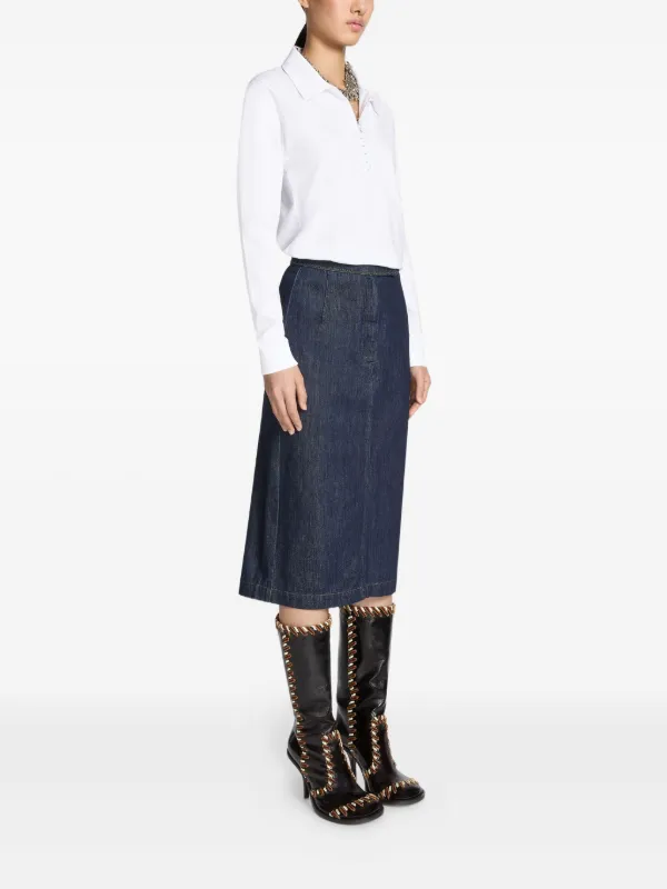 DRIES VAN NOTEN Denim pleated-detail Midi Skirt | Blue | FARFETCH