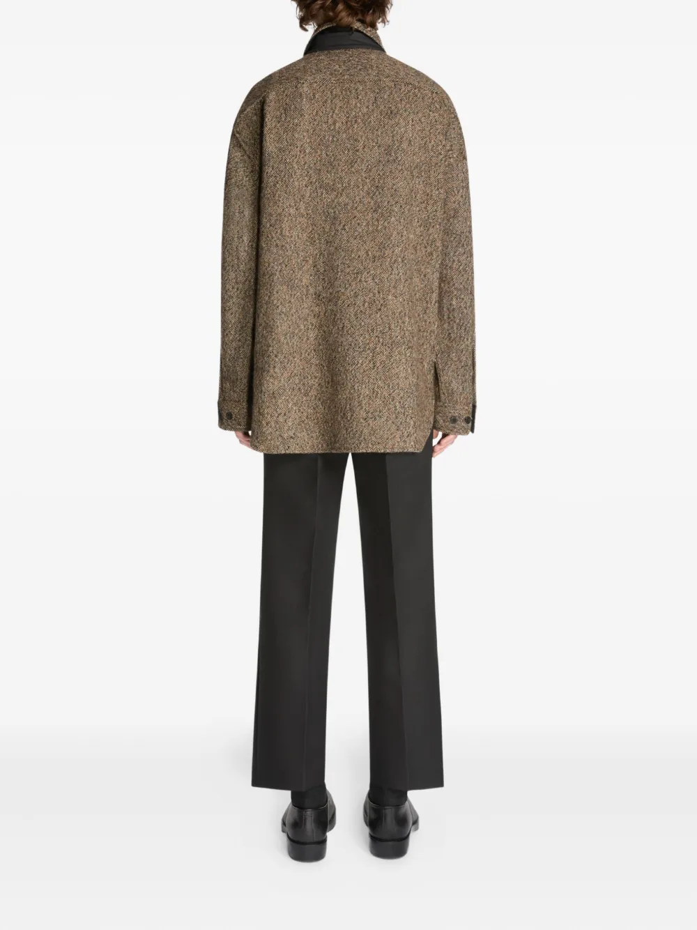 Dries Van Noten Beige Tweed Zipped Shirt In Brown