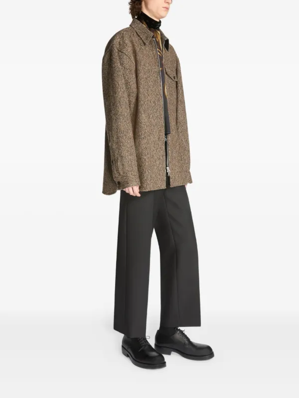 DRIES VAN NOTEN zip-up Tweed Overshirt | Brown | FARFETCH OM