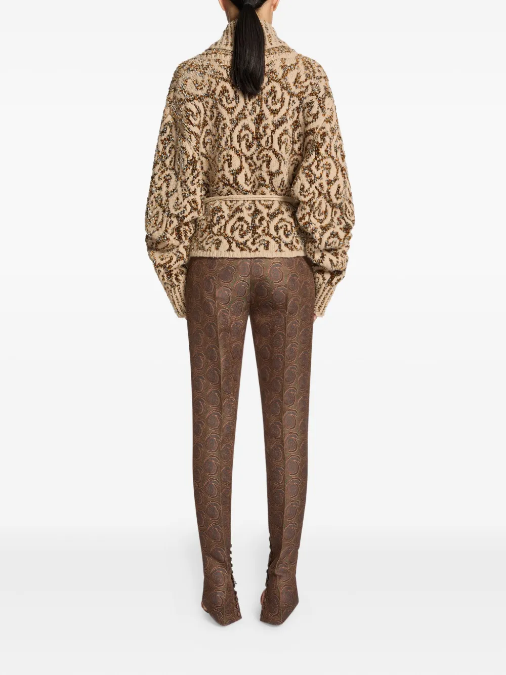 Dries Van Noten Swirl-jacquard Trousers In Brown