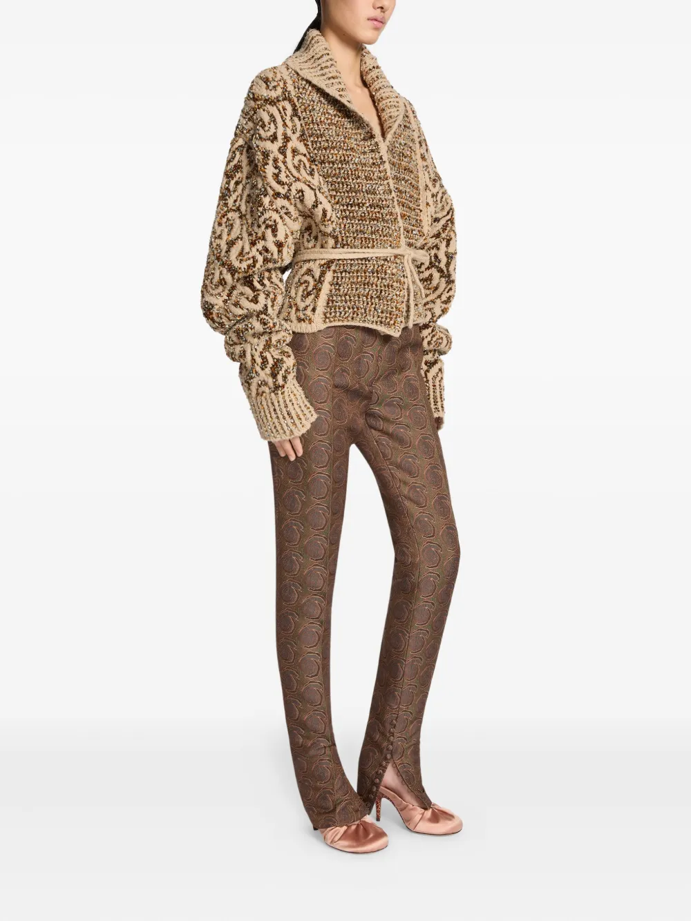 Dries Van Noten Swirl-jacquard Trousers In Brown