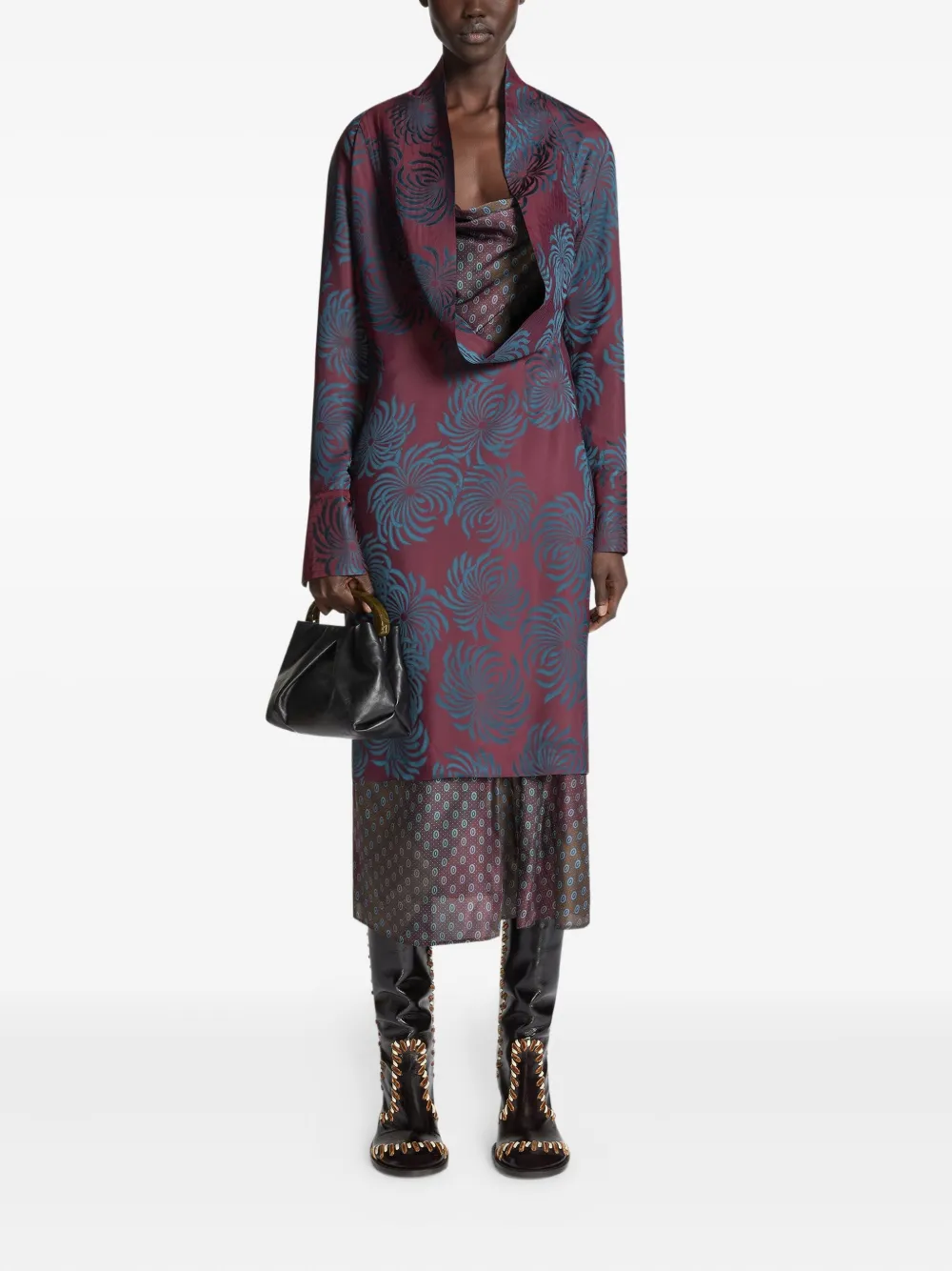 DRIES VAN NOTEN Midi-jurk met geometrisch patroon - Rood