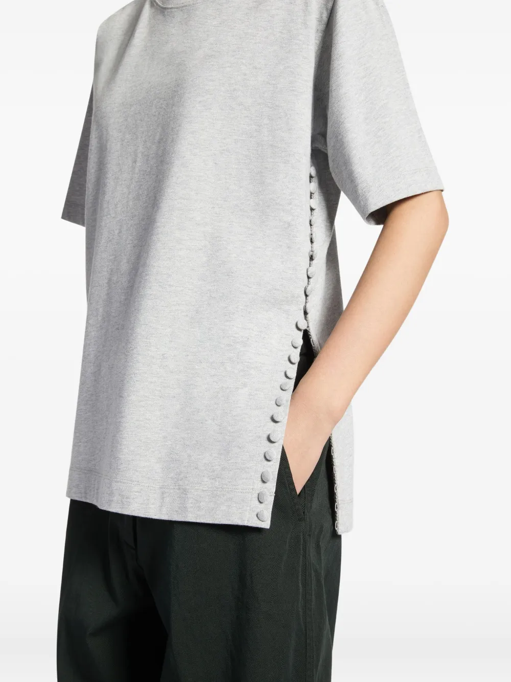 Dries Van Noten Button-embellishment Cotton T-shirt In Gray