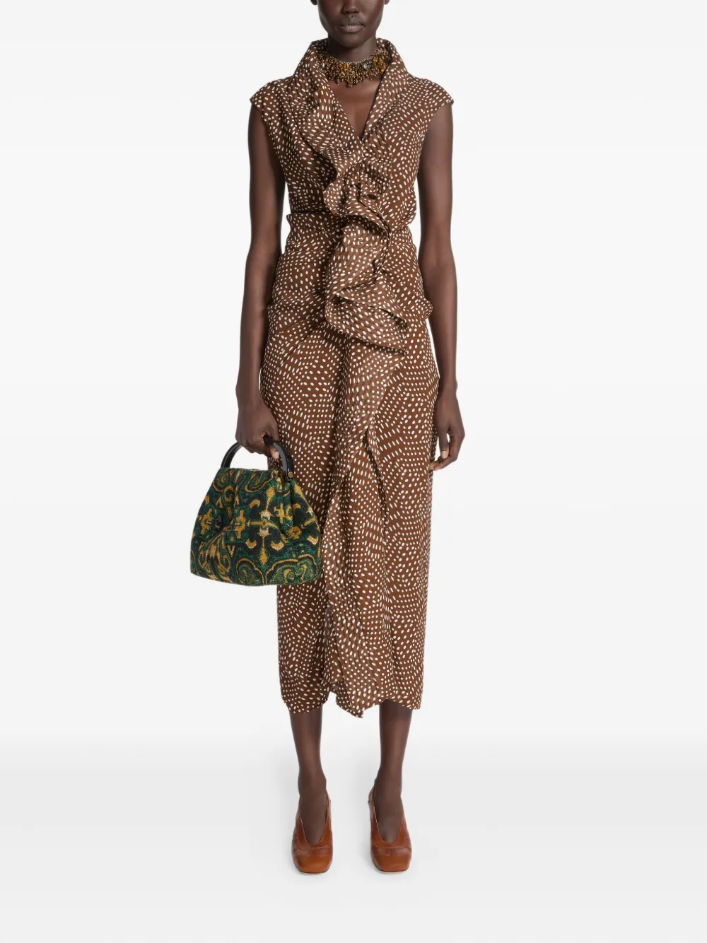 DRIES VAN NOTEN Davylo midi-jurk met ruches - Bruin
