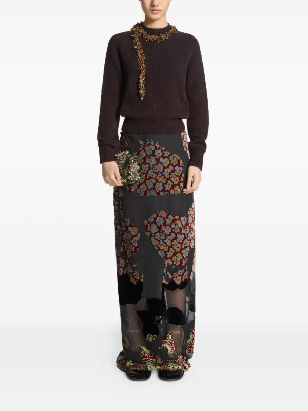 DRIES VAN NOTEN フローラル ラッフルスカート | ブラック | FARFETCH JP