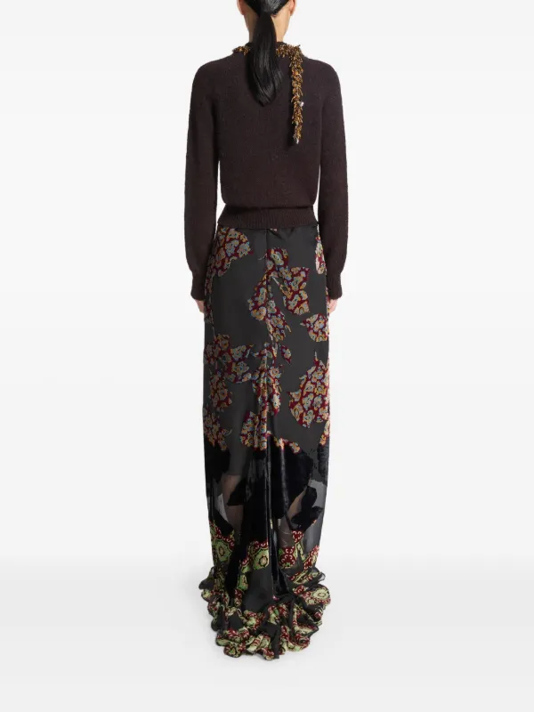 Dries Van Noten 2021SS ラッフルスカート DRIES VAN NOTEN フローラル ラッフルスカート | ブラック | FARFETCH JP