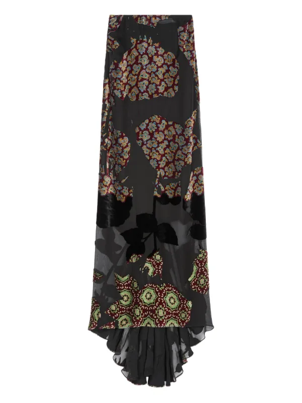 DRIES VAN NOTEN フローラル ラッフルスカート | ブラック | FARFETCH JP