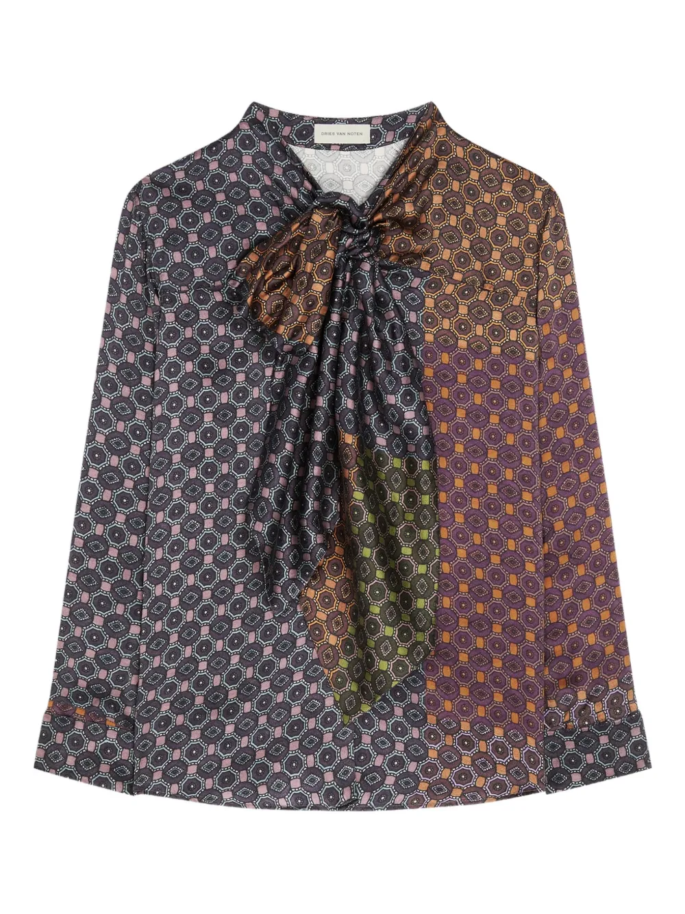 Dries Van Noten Patterned Pussy-bow Blouse In Blue