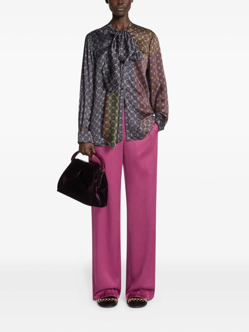 DRIES VAN NOTEN Blouse met strik en patroon - Blauw