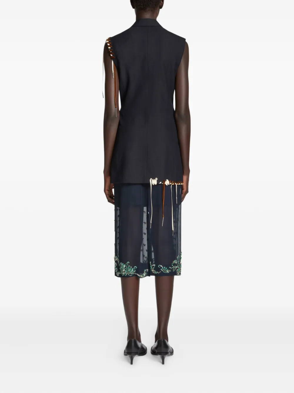 Dries Van Noten Sleeveless Wool Jacket With Contrasting Drawstring And Tailored Cut In Black
