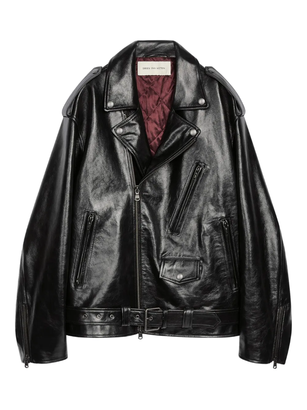 DRIES VAN NOTEN chamarra biker con cinturón | negro | Image 1