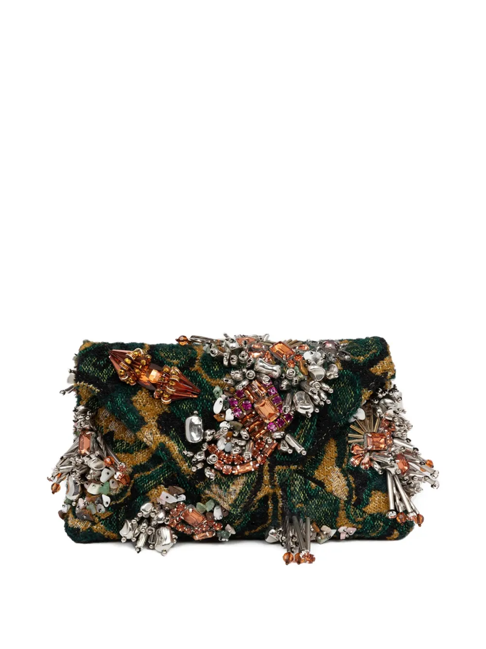 DRIES VAN NOTEN Envelop clutch met kralen - Groen