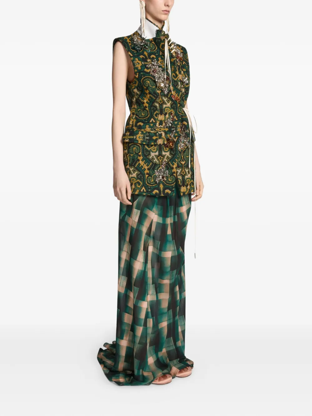 DRIES VAN NOTEN Verfraaide mouwloze blazer Groen
