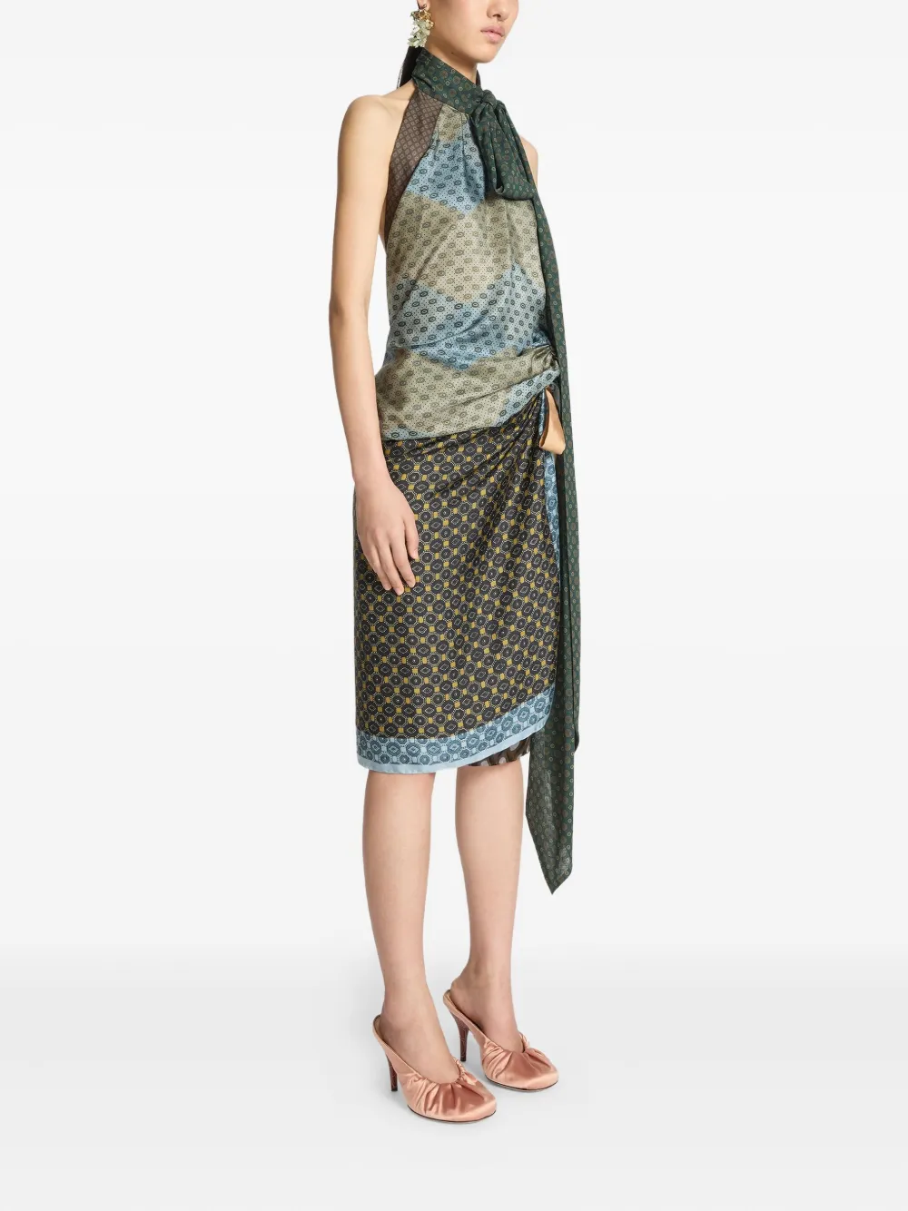 DRIES VAN NOTEN Top met geometrisch patroon en halternek Groen