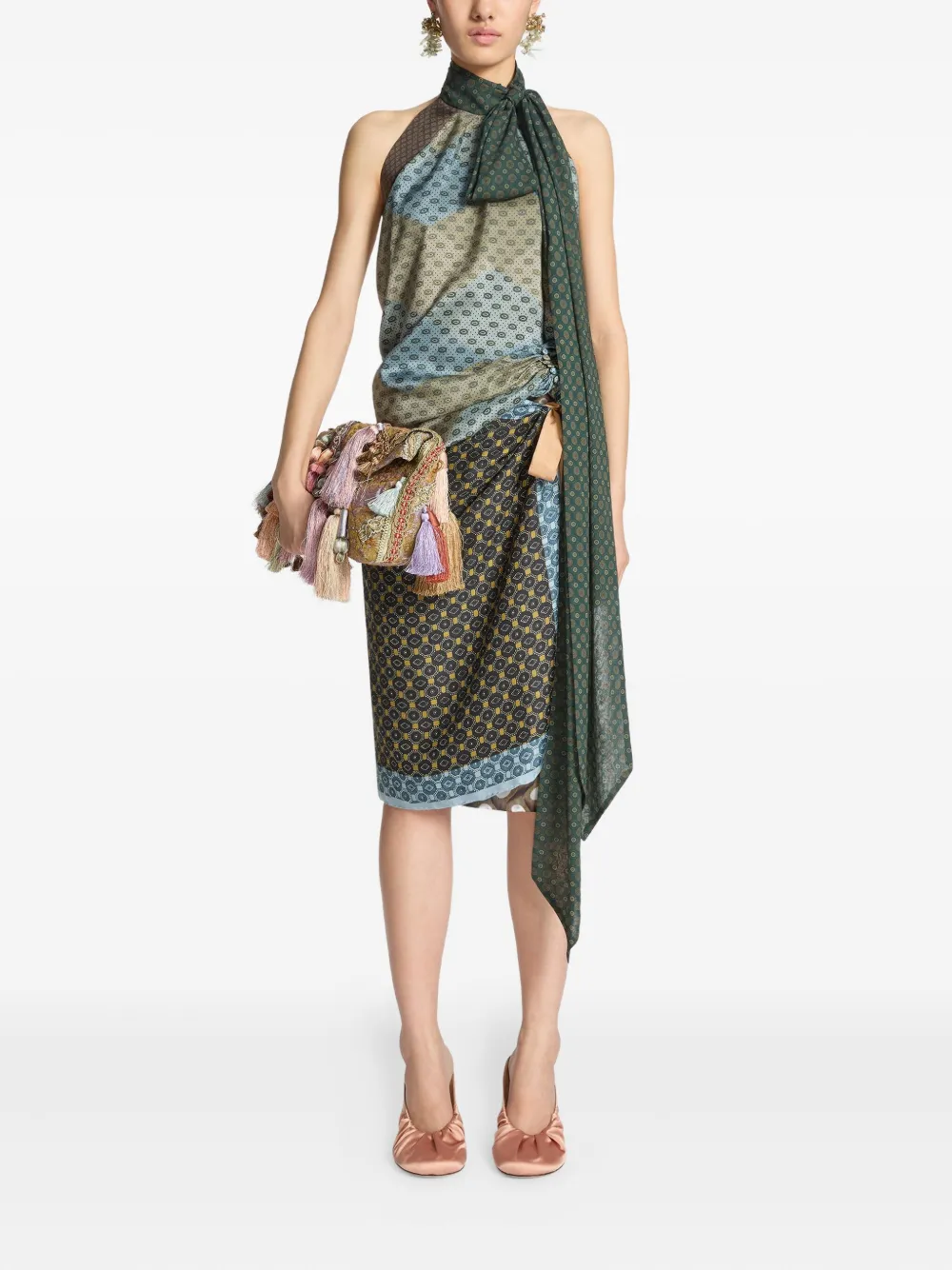 DRIES VAN NOTEN Top met geometrisch patroon en halternek - Groen