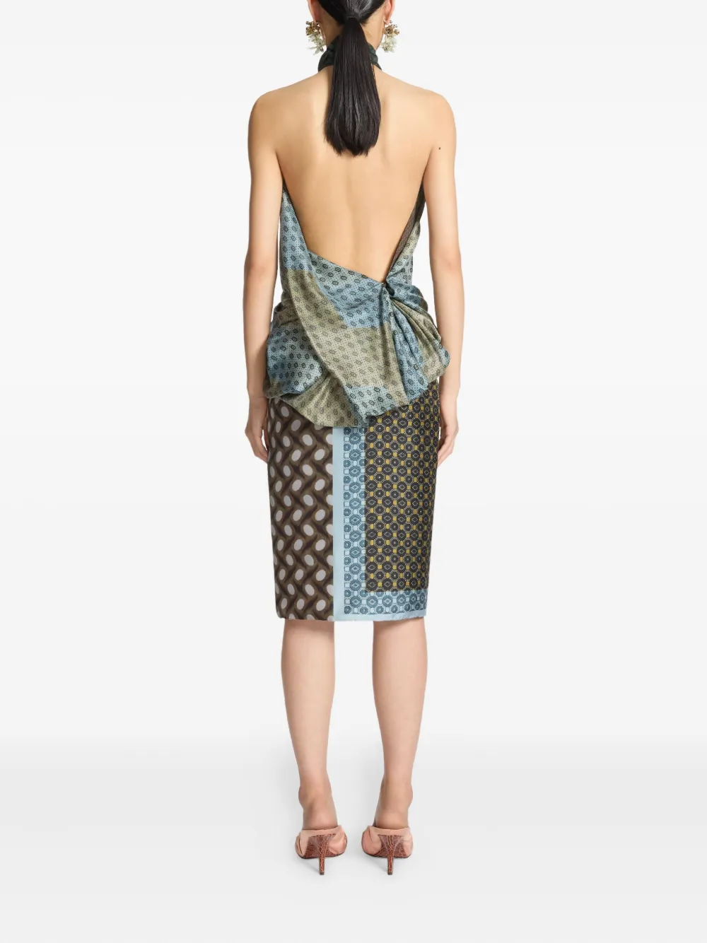 DRIES VAN NOTEN Top met geometrisch patroon en halternek Groen