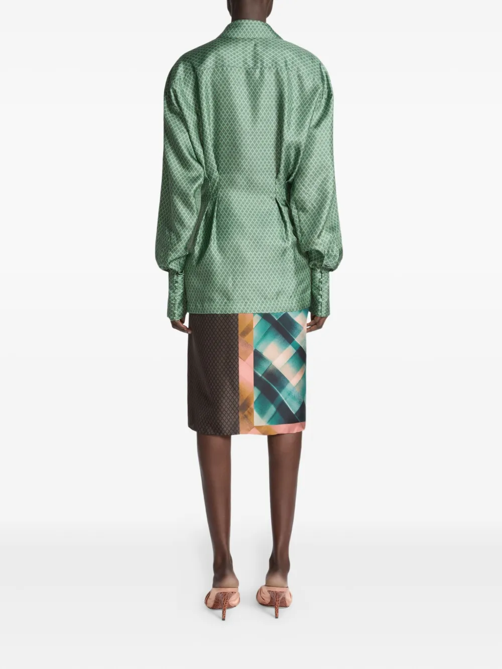 Dries Van Noten Draped Silk Geometric Blouse In Green
