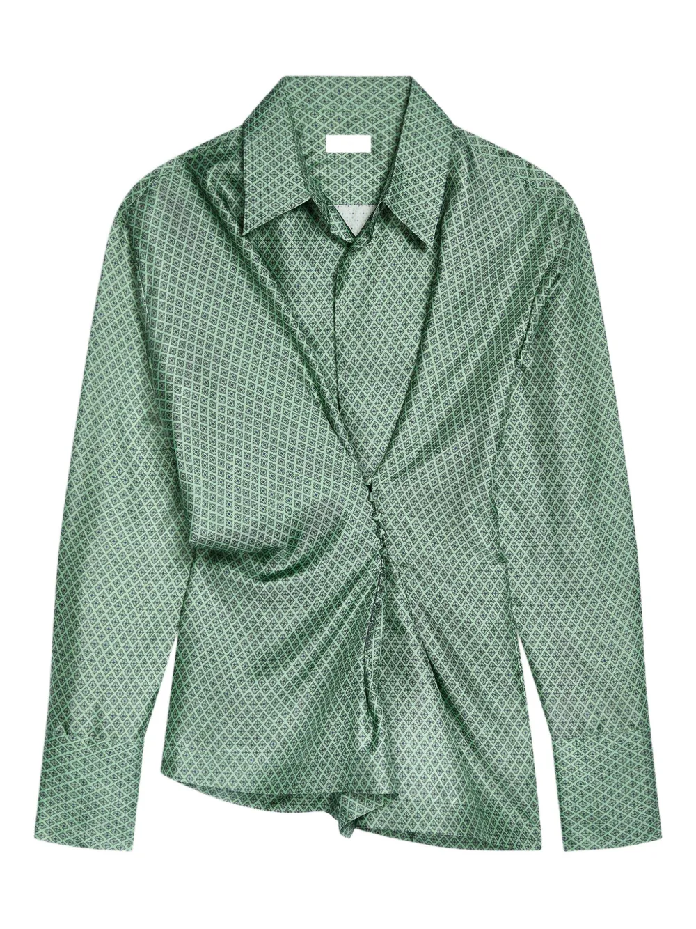 Dries Van Noten Draped Silk Geometric Blouse In Green