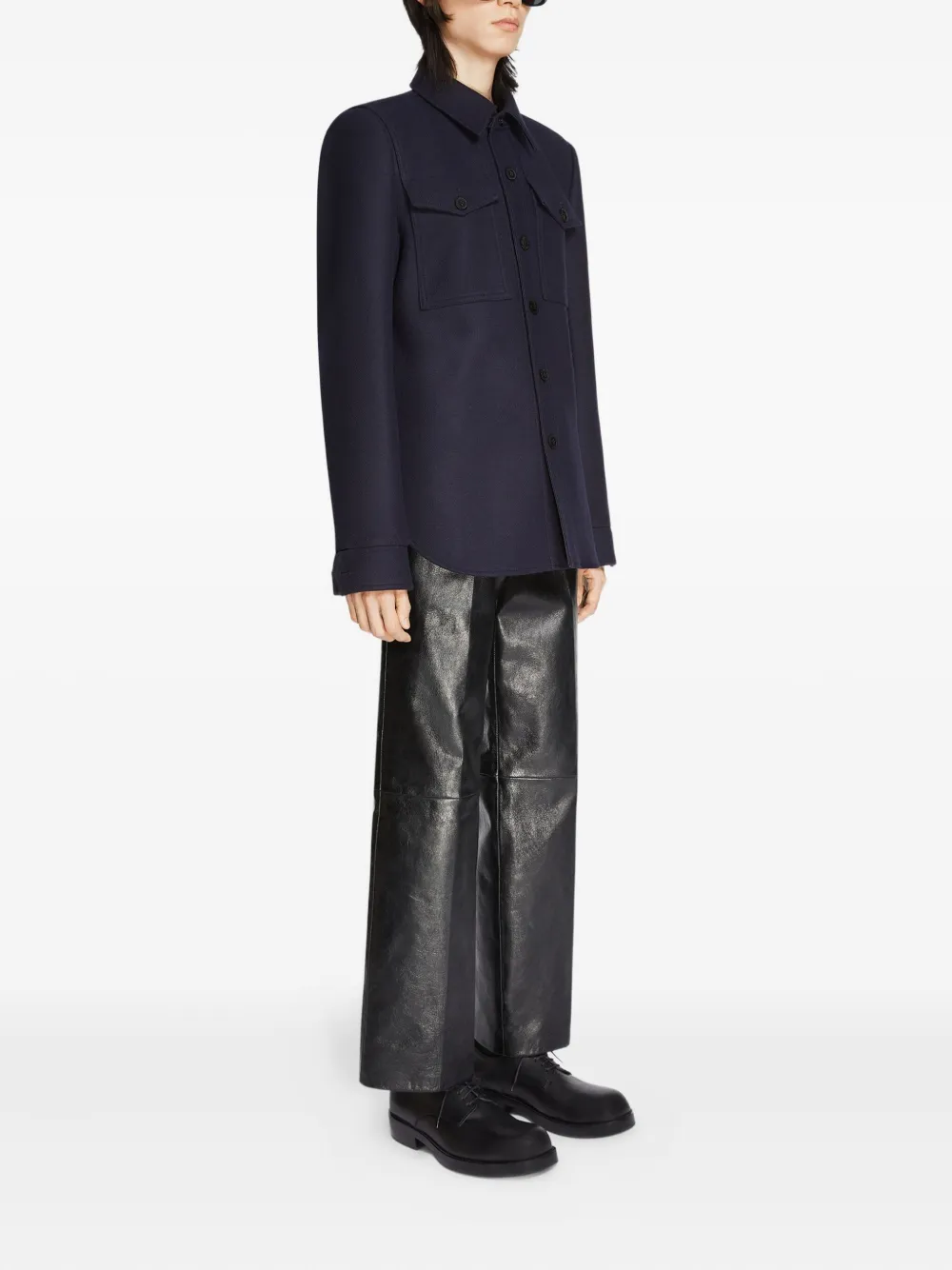 Dries Van Noten Flap-pocket Wool-blend Overshirt In Black