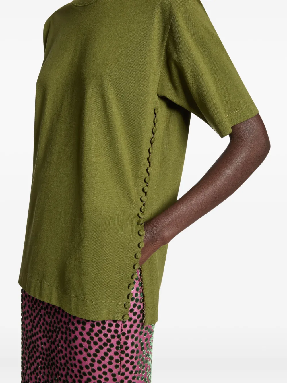 Dries Van Noten Button-embellishment Cotton T-shirt In Green