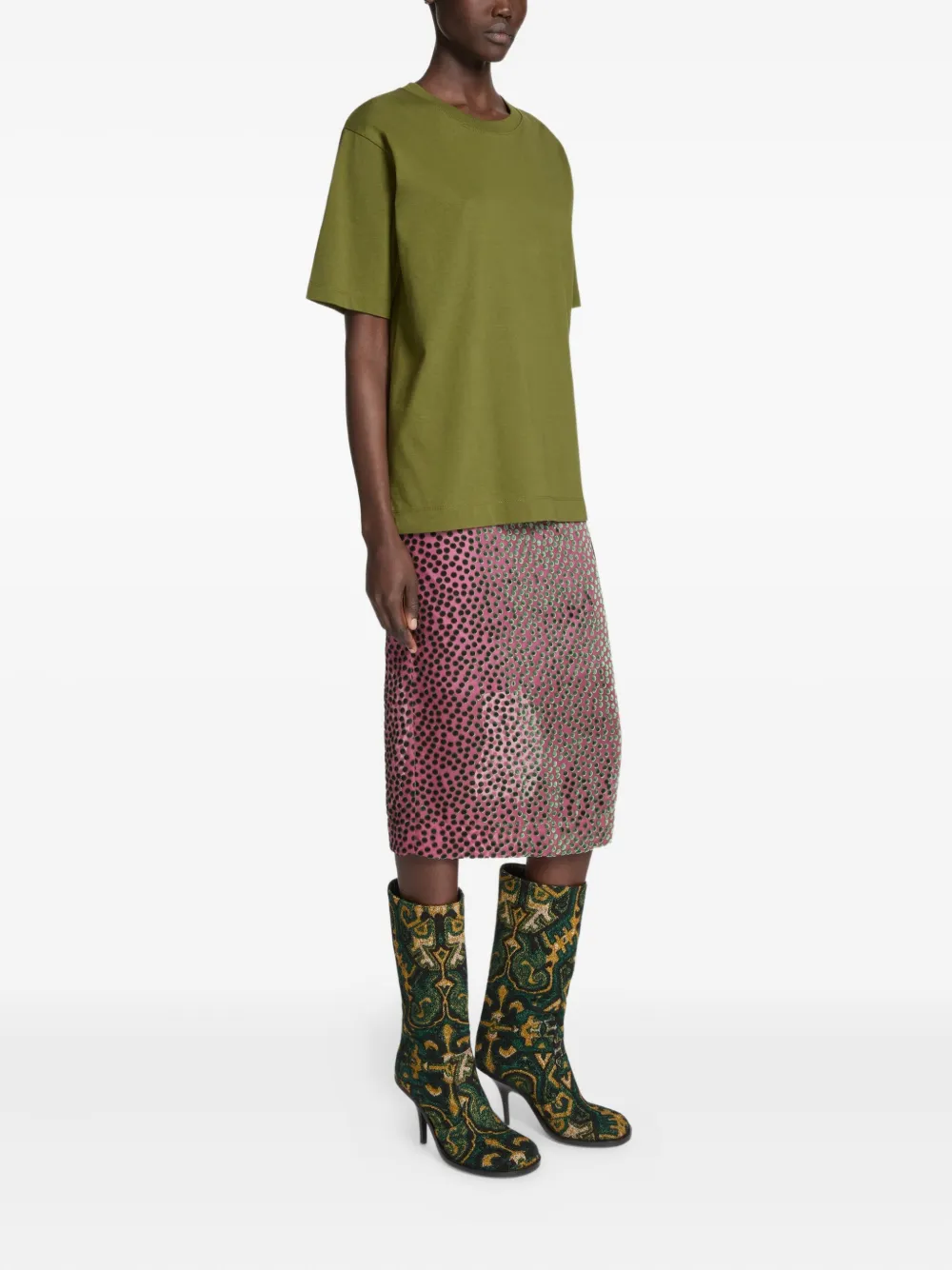 Dries Van Noten Button-embellishment Cotton T-shirt In Green