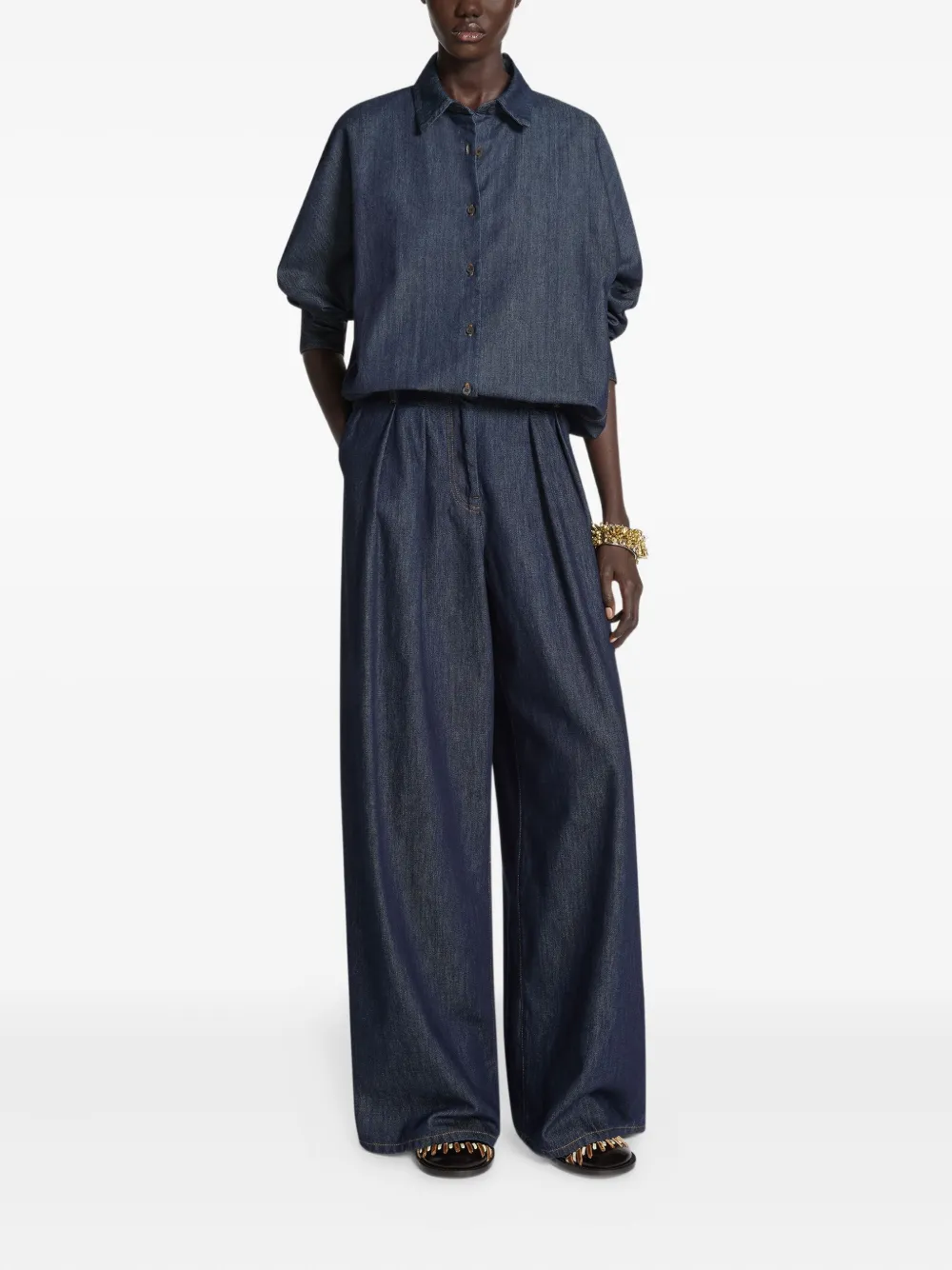 DRIES VAN NOTEN contrast-stitching denim shirt - Blauw