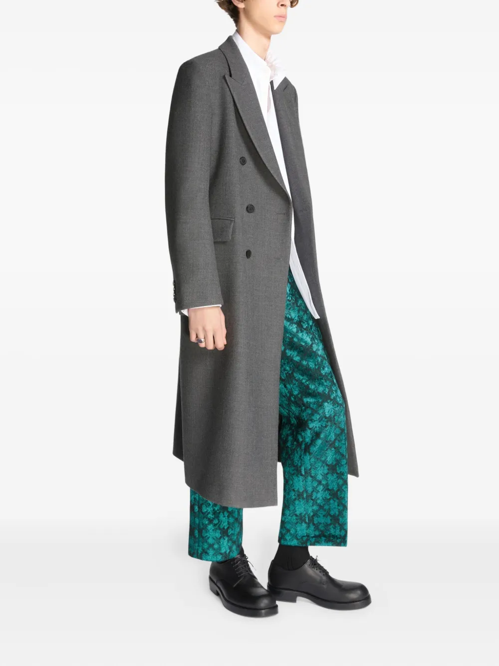 Dries Van Noten Long Double Breasted Wool Outerwear In Brown