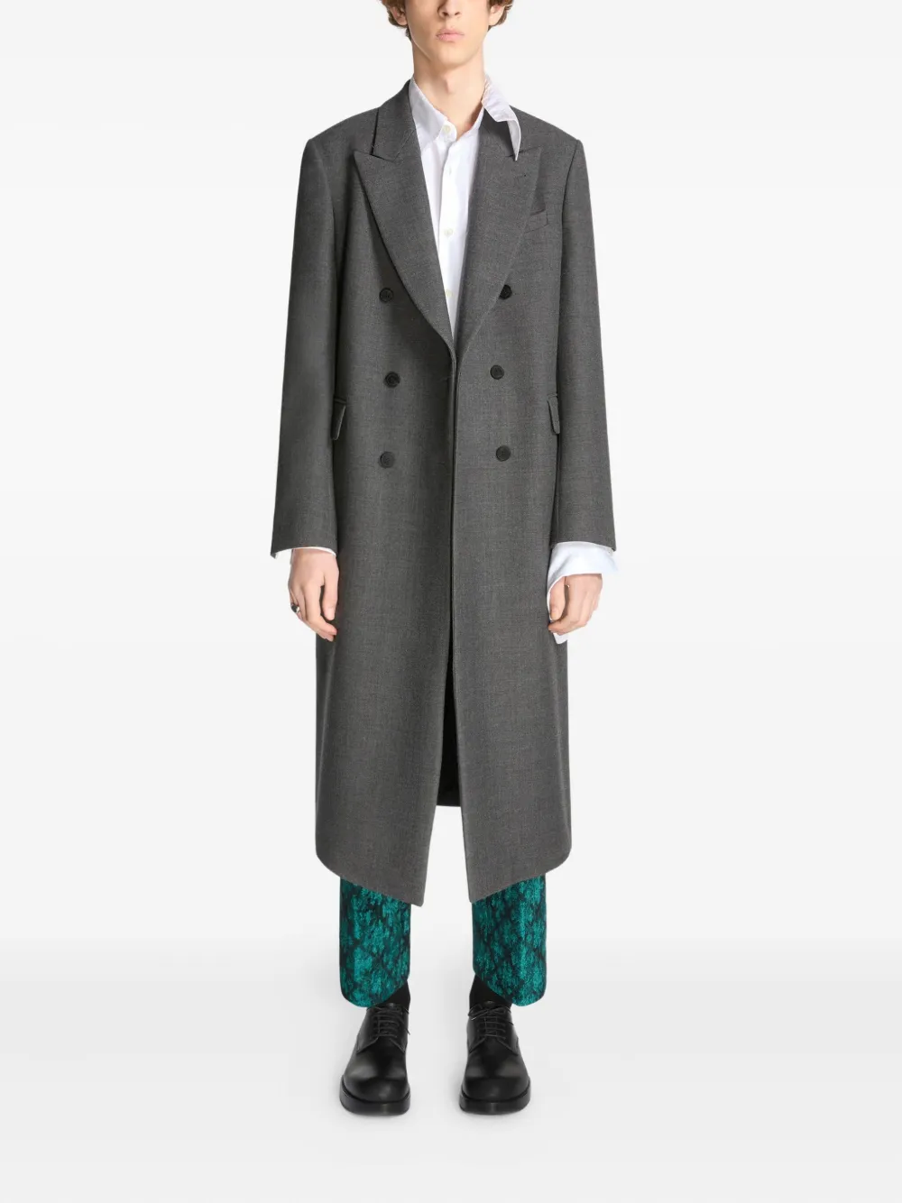 Dries Van Noten Long Double Breasted Wool Outerwear In Brown