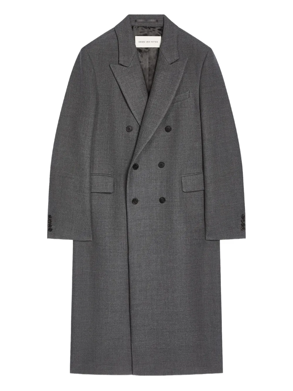 Dries Van Noten Long Double Breasted Wool Outerwear In Brown