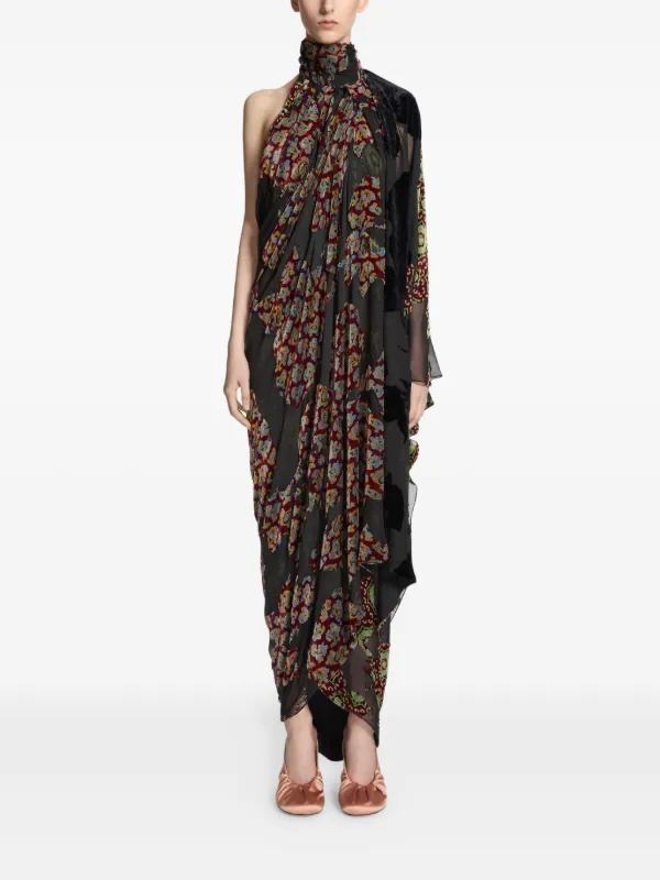 DRIES VAN NOTEN Patchwork Asymmetric Maxi Dress | Black | FARFETCH