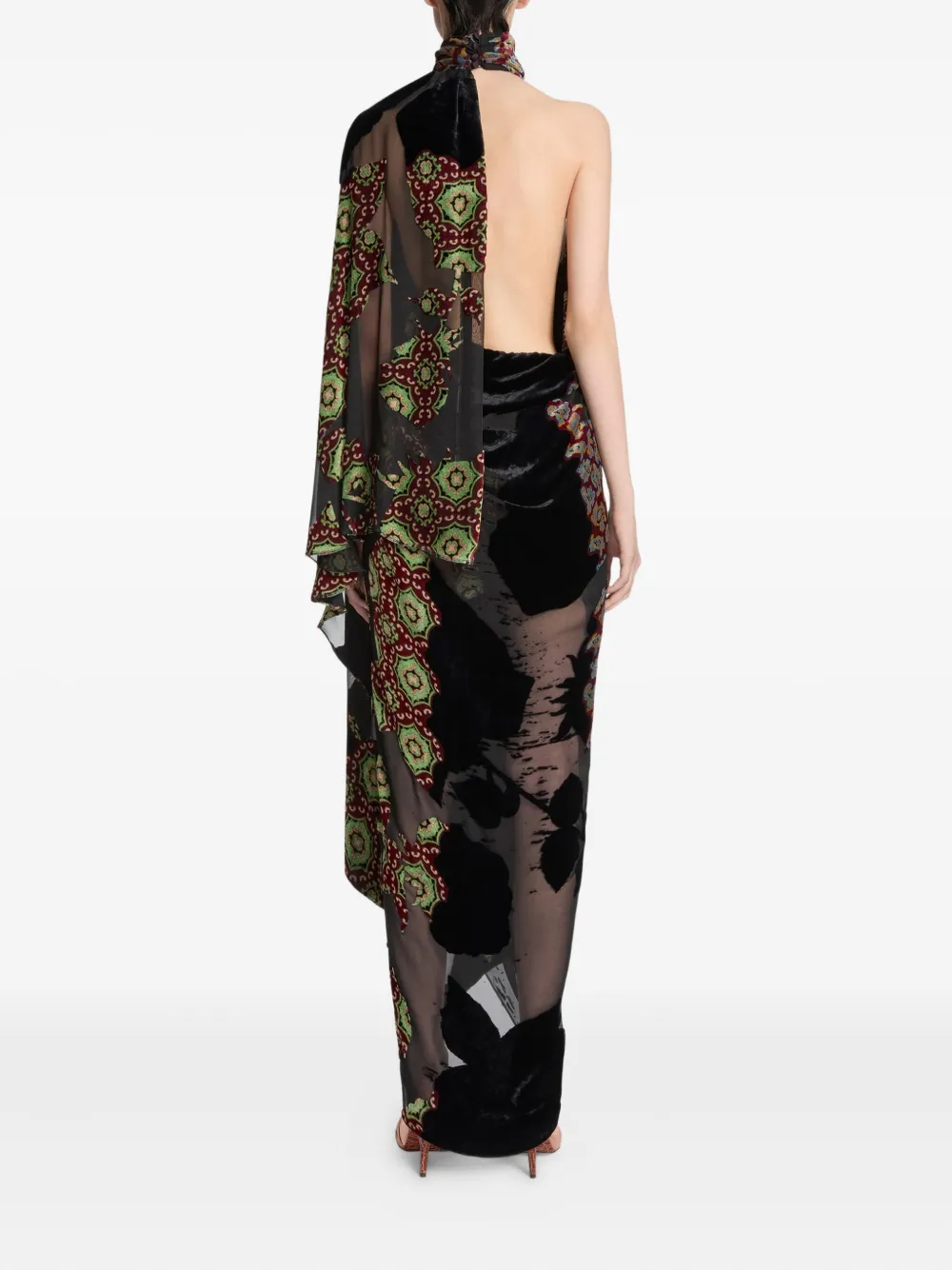 Dries Van Noten Turtle Neck One Sleeve Layered Long Dress In Black