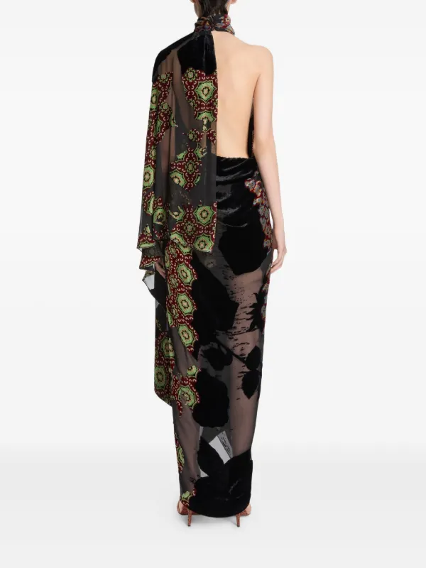 DRIES VAN NOTEN Patchwork Asymmetric Maxi Dress | Black | FARFETCH